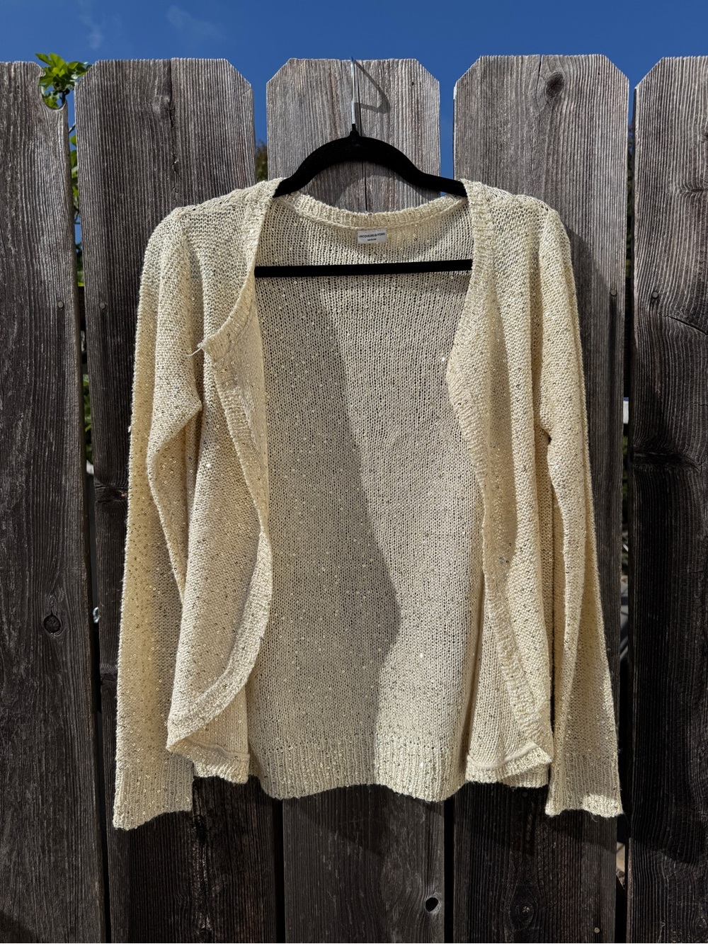 Spanish Vintage Lightweight Cream Open-Front Women's Cardigan Sequin Sweater